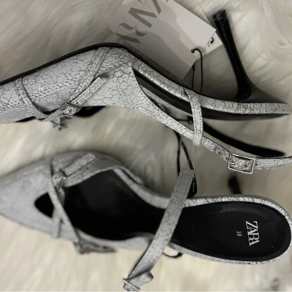 Zara 7.5 Women's Textured White Slingback Heels, brand new. - Picture 2 of 6